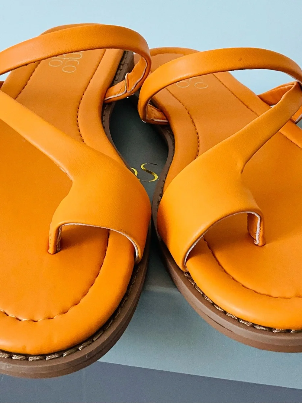 Franco Sarto Bright Orange Leather Toe-Loop Slide Sandals